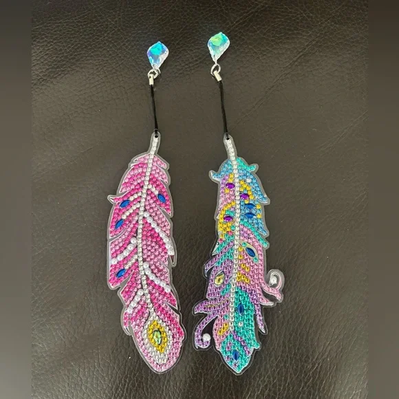Handcrafted Rhinestone Feather Bookmarks Set of 2 - Picture 3 of 4